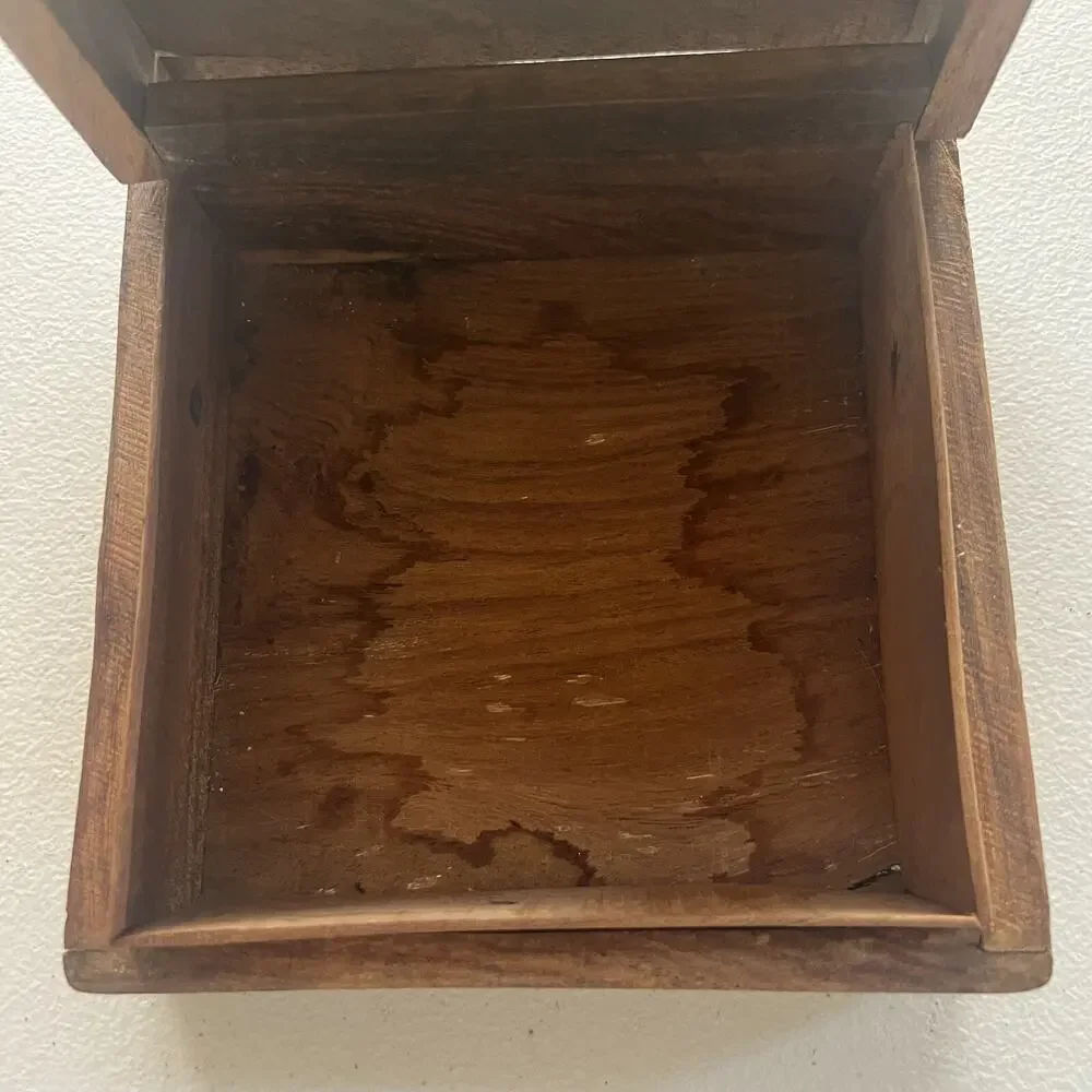 Vintage Hand Carved Wood Jewelry Trinket Box India Hinged Top 6 x 5.5 x 2.5 In